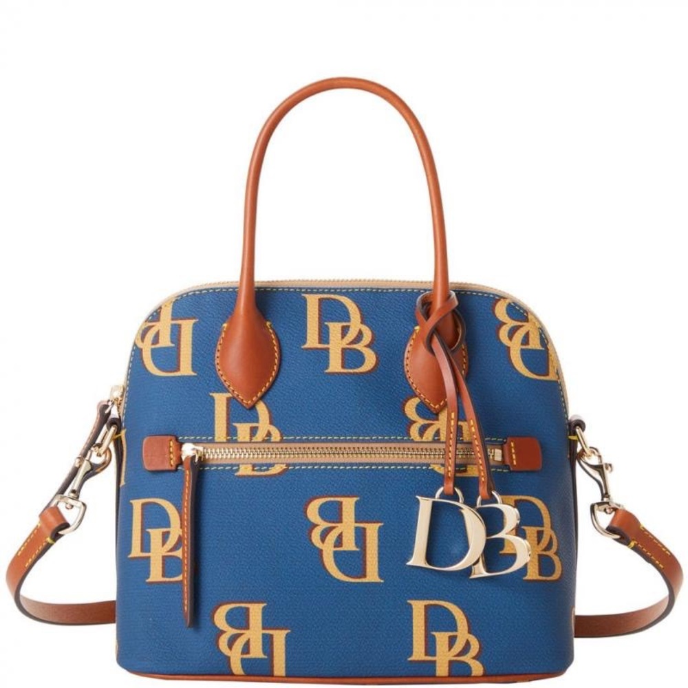 NWT Dooney & Bourke Coated Cotton Monogram Domed Satchel Dust Bag Included